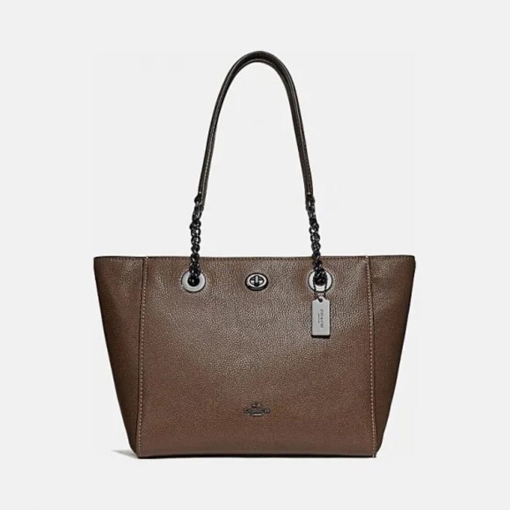 Euc Coach Edie Turnlock Chain Leather Shoulder Bag Tote Purse